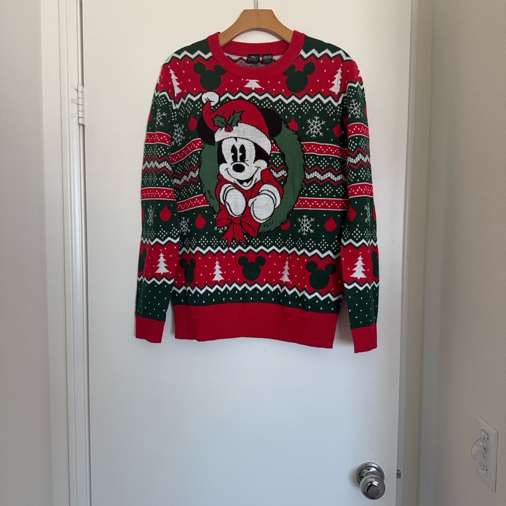 Disney Men's Festive Crewneck Sweater - Red, Green, and White